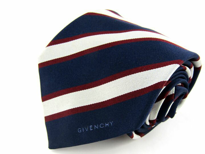 【全品50%OFFクーポン 5/27 10:59 まで】ジバンシー ブランドネクタイ ストライプ柄 シルク イタリア生地 メンズ ブラック Givenchy 【中古】