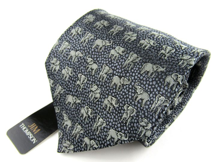 ジムトンプソン ブランドネクタイ 総柄 動物柄 象 シルク 未使用品 メンズ ブラック JIM THOMPSON 【中古】のサムネイル