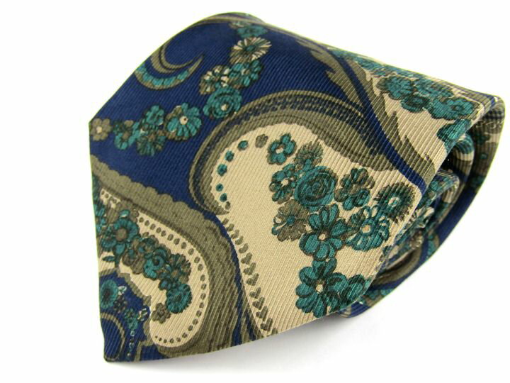 エルメネジルドゼニア ブランドネクタイ 総柄 ペイズリー シルク イタリア製 メンズ ネイビー Ermenegildo Zegna 【中古】