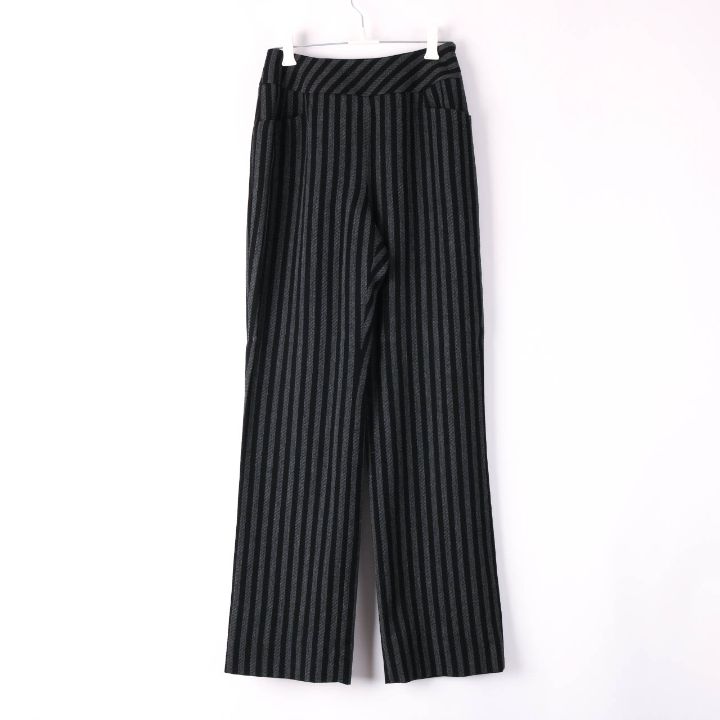 Rakuten - プライベートレーベル ロングパンツ ストライプ ウール混 ボトムス 日本製 黒 レディース Mサイズ ブラック PRIVATE LABEL 【中古】