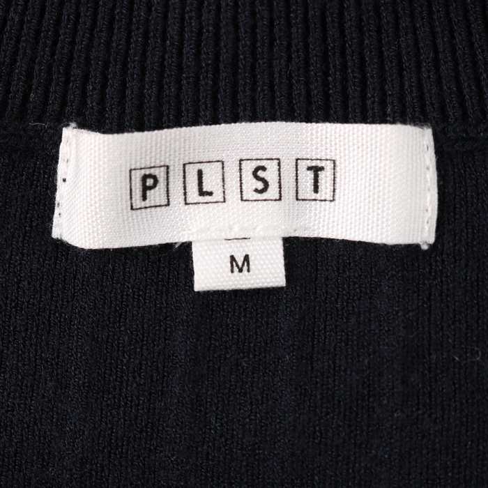 プラステ ニットワンピース リブニット 長袖 膝下丈 Vネック 無地 セオリー レディース Mサイズ ネイビー PLST 【中古】