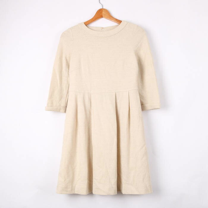 クミキョク ワンピース ドレス 長袖 ラウンドネック フォーマル セレモニー ウール混 レディース 1サイズ ベージュ 組曲 【中古】