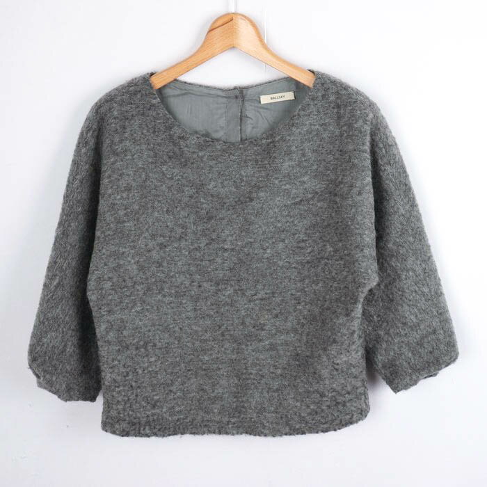 【最大50％OFFクーポン配布中】ボールジー ニット セータ— プルオーバー 5分袖 モヘヤ/ウール混 無地 トップス レディース 38サイズ グレー BALLSEY 【中古】