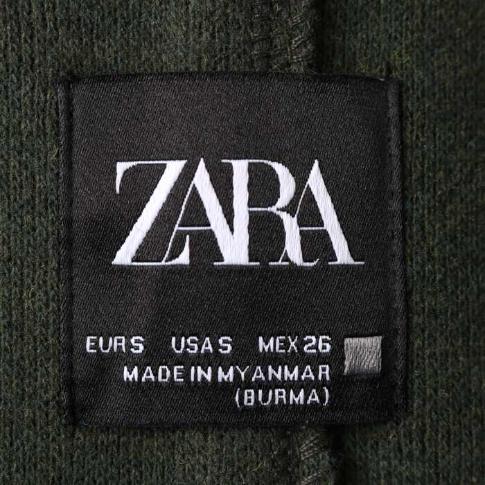 ザラ チェスターコート ロングコート 襟付 シンプル 無地 アウター レディース Sサイズ グリーン ZARA 【中古】