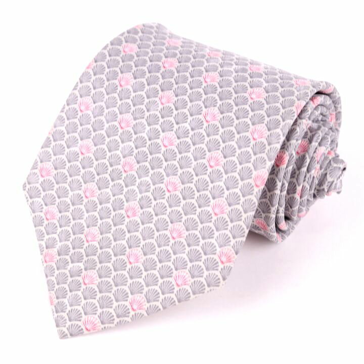 ニナリッチ ブランドネクタイ 総柄 スカラップ柄 シルク イタリア生地 メンズ グレー NINA RICCI 【中古】