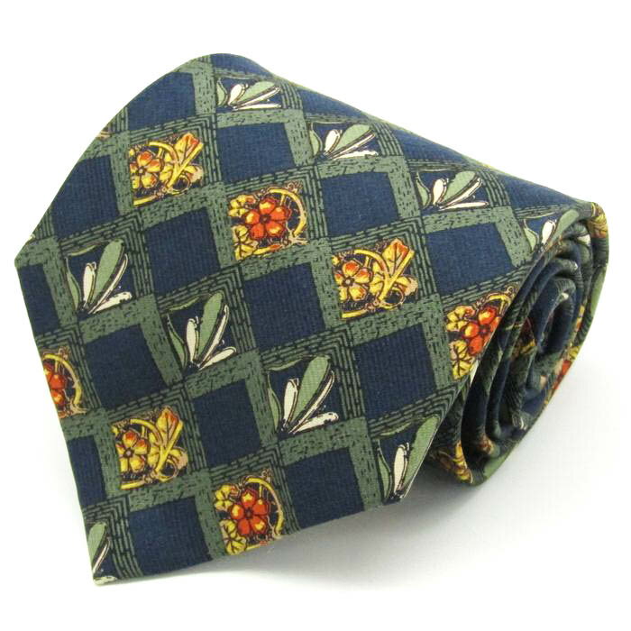 ランセル ブランド ネクタイ シルク 格子柄 花柄 総柄 メンズ ネイビー LANCEL 【中古】