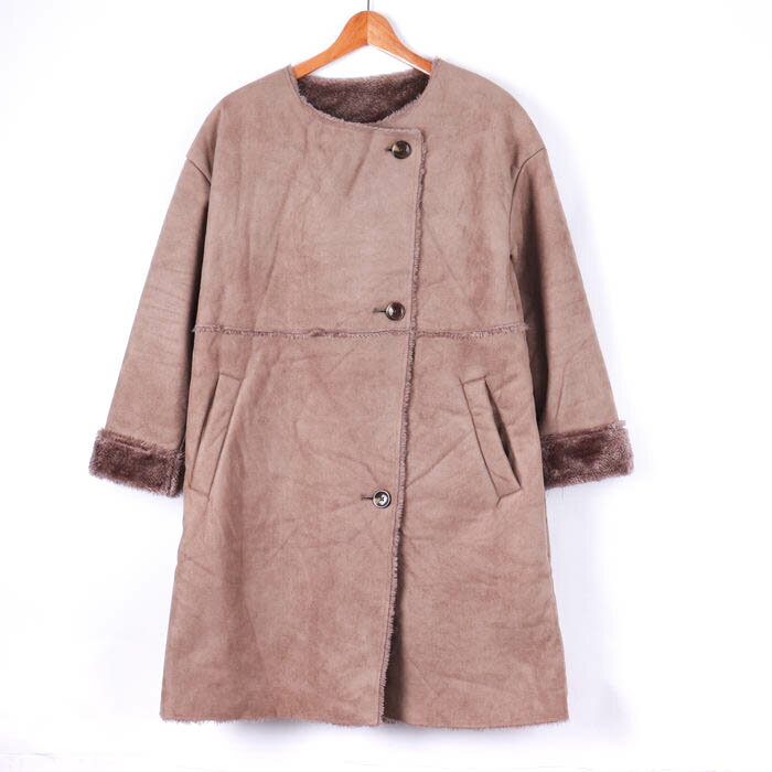 リシェグラマー フェイクムートンコート ロングコート 裏ボア ノーカラー アウター レディース Mサイズ ブラウン Riche glamour 【中古】