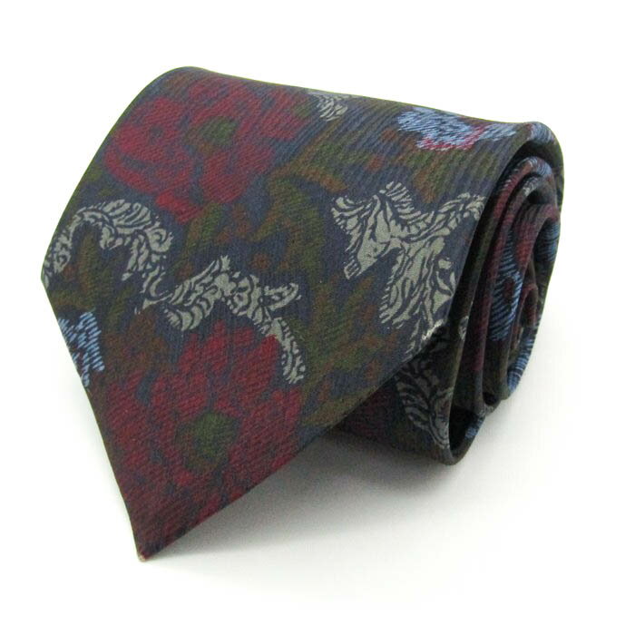 アラミス ブランドネクタイ 総柄 パネル柄 花柄 シルク メンズ カーキ ARAMIS 【中古】