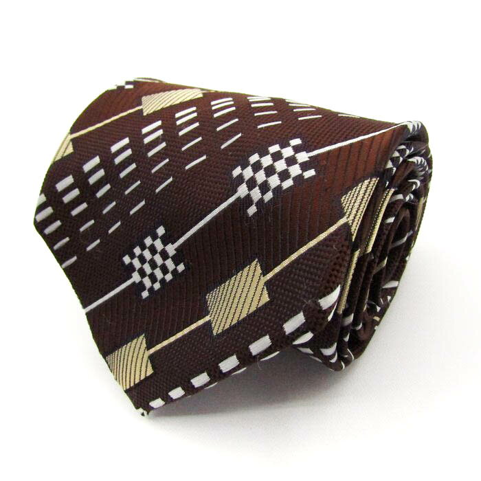特選 ブランド ネクタイ 特選 ストライプ柄 和柄 パネル柄 日本製 メンズ ブラウン TIE 【中古】