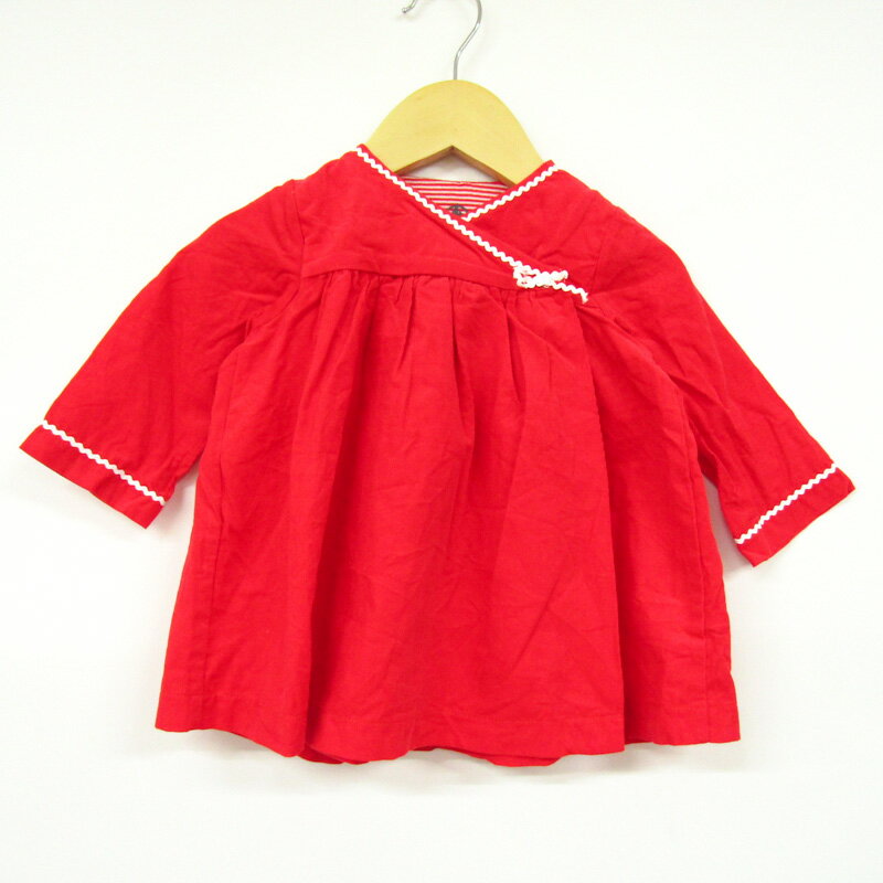 プチバトー 長袖Tシャツ カシュクール 未使用品 ベビー 女の子用 6m 67cmサイズ レッド PETIT BATEAU 【中古】