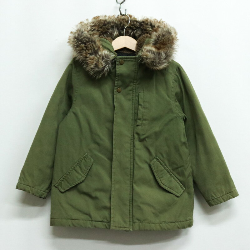 グローバルワーク モッズコート ファー付き ジャンパー アウター キッズ 男の子用 Lサイズ カーキ GLOBAL WORK 【中古】