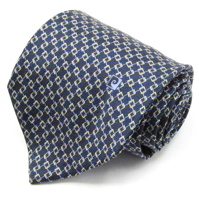 ピエールカルダン ブランドネクタイ ロゴ チェック柄 格子柄 シルク イタリア製 メンズ ネイビー Pierre Cardin 【中古】
