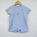 ラルフローレン ツナギ ロンパース カバーオール ボーダー柄 ベビー 男の子用 12Mサイズ ブルー RALPH LAUREN 【中古】