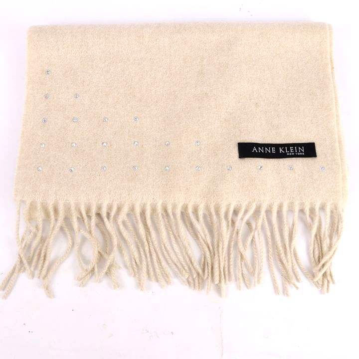 アンクライン マフラー 無地 ラインストーン カシミヤ100% ブランド 小物 レディース ベージュ ANNE KLEIN 【中古】