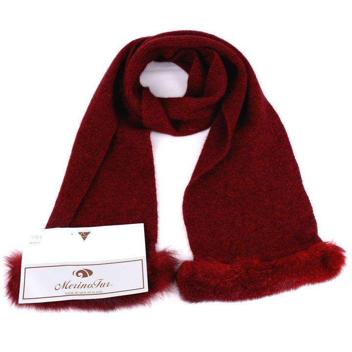 メリノ ファー マフラー 未使用 ニュージーランド製 ポッサム/ウール/シルク 小物 レディース レッド Merino Fur 【中古】