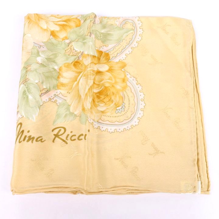 ニナリッチ スカーフ 花柄 ペイズリー柄 シルク100% ブランド 小物 レディース ベージュ NINA RICCI 【中古】
