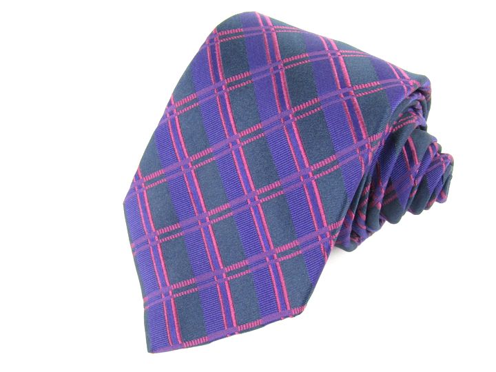 ヒューゴボス ブランドネクタイ チェック柄 シルク イタリア製 メンズ パープル HUGO BOSS 【中古】
