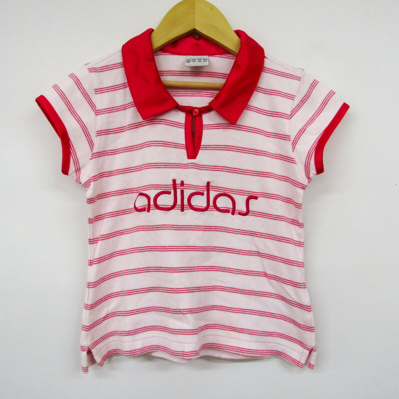 アディダス 半袖ポロシャツ ボーダー柄 ゴルフウエア キッズ 女の子用 130サイズ ピンク adidas 【中古】