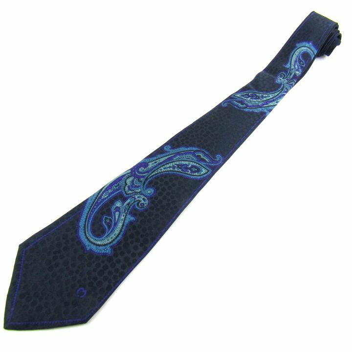 【最大50％OFFクーポン配布中】ミラショーン ブランドネクタイ ペイズリー柄 シルク イタリア製 メンズ ネイビー mila schon 【中古】