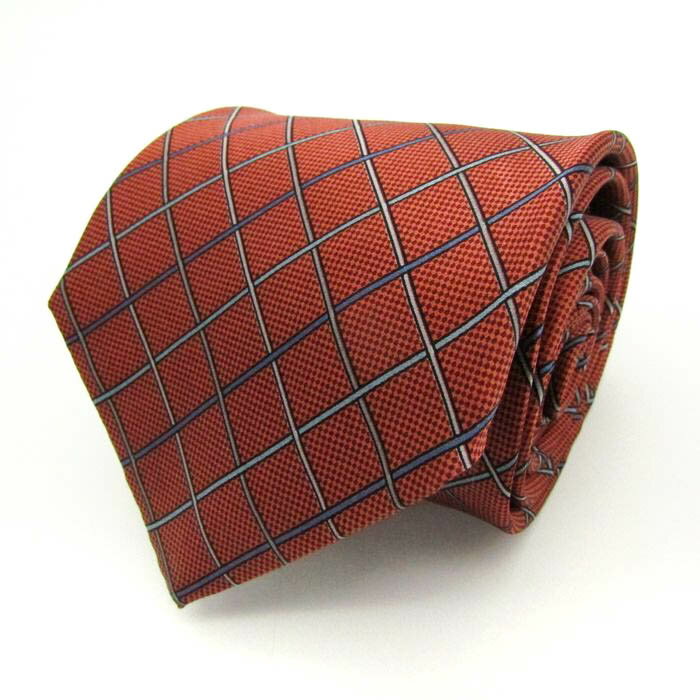 クラブラメール ブランド ネクタイ チェック柄 格子柄 シルク メンズ ブラウン CLUB LAMER 【中古】