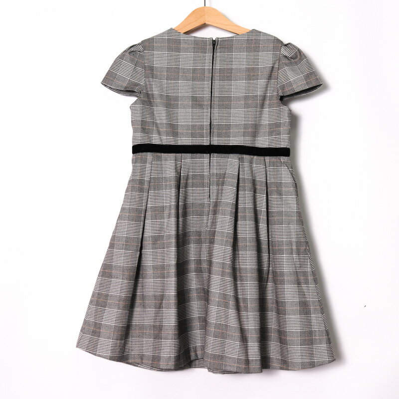 【全品39％OFFクーポン 1/24 20:00〜1/29 01:59まで】キャサリンコテージ 半袖ワンピース フレンチ袖 チェック柄 ウエストリボン キッズ 女の子用 130サイズ グレー Catherine Cottage 【中古】 2