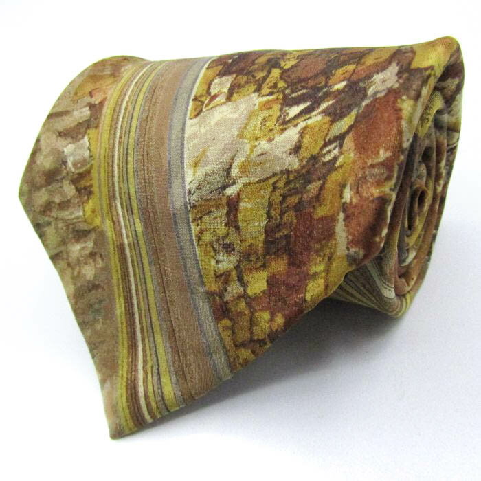 ミスタージュンコ ブランドネクタイ ストライプ柄 格子柄 パネル柄 シルク メンズ ブラウン Mr.JUNKO 【中古】