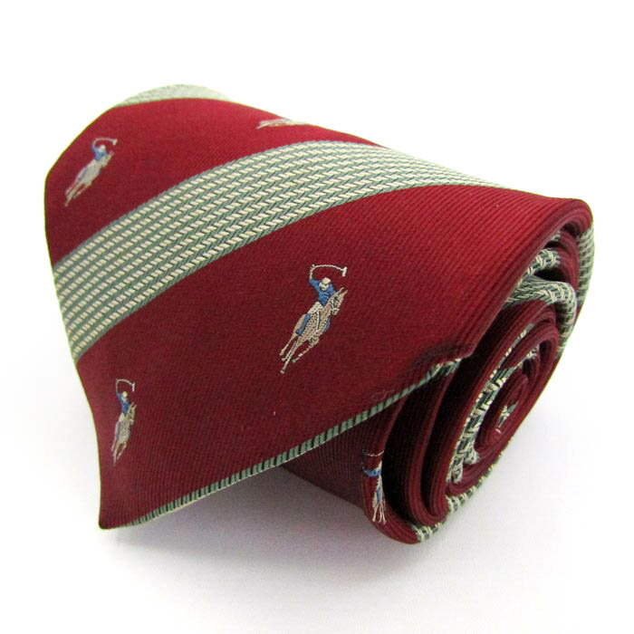 ポロクラブ ブランド ネクタイ シルク ストライプ柄 総柄 ワイドタイ メンズ レッド POLO CLUB 【中古】