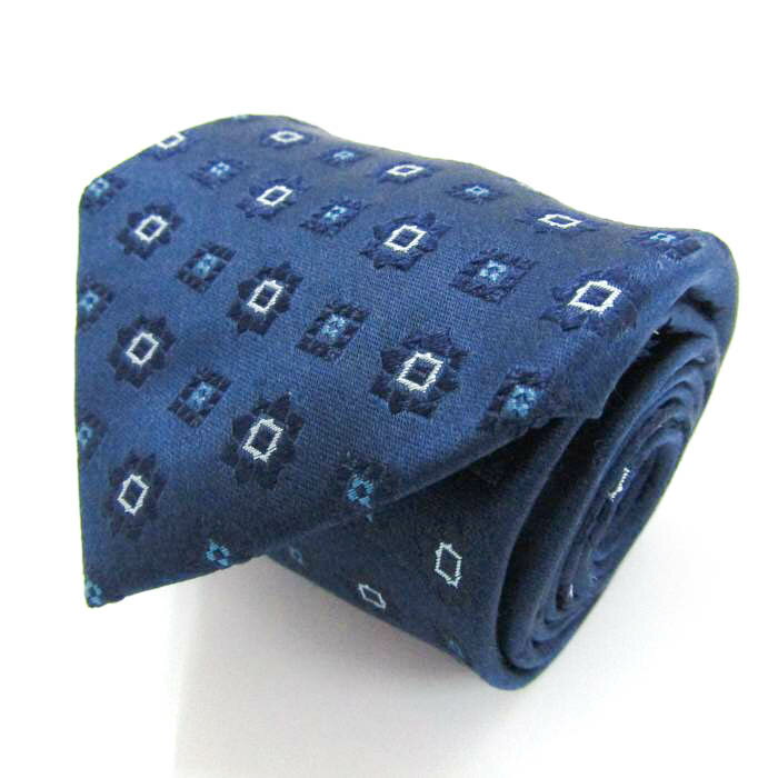 ジョンピアース ブランドネクタイ スクエア柄 シルク メンズ ネイビー JOHN PEARSE 【中古】