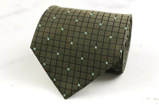 カルヴェン ブランド ネクタイ チェック柄 格子柄 ドット シルク 日本製 メンズ カーキ Carven 【中古】 カルヴェン ブランド ネクタイ チェック柄 格子柄 ドット シルク 日本製 メンズ カーキ Carven 【中古】