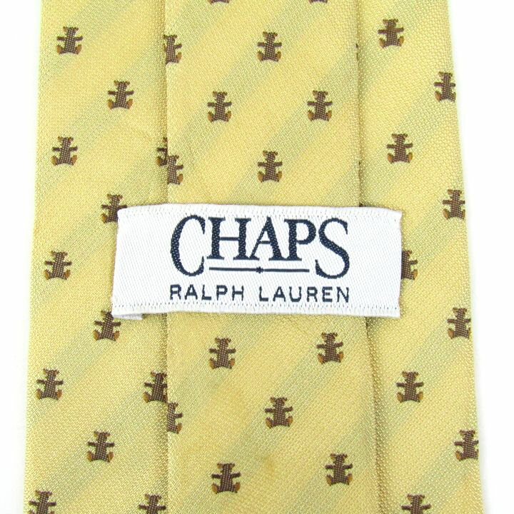 チャップス ブランドネクタイ 総柄 動物柄 くま シルク 日本製 ラルフローレン メンズ イエロー CHAPS 【中古】