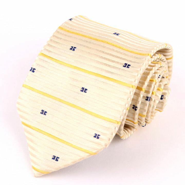 クレージュ ブランドネクタイ ボーダー ロゴ シルク メンズ イエロー courreges 【中古】