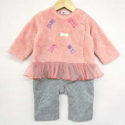 【4/20 11:00から 50%OFFクーポン】イーベビー ツナギ ロンパース ボアフリース チュール 未使用品 ベビー 女の子用 80サイズ ピンク×グレー e-baby 【中古】