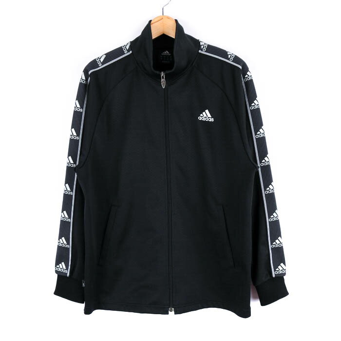 アディダス ジップアップジャージ 袖ロゴライン スポーツウエア メンズ Mサイズ ブラック adidas 【中古】