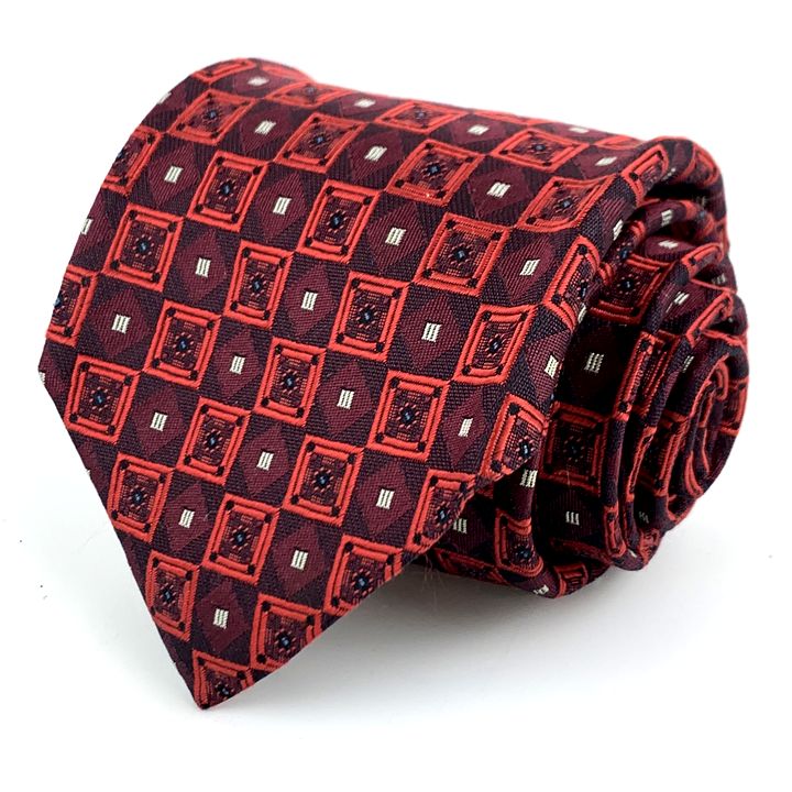 サヴィルロウ ブランドネクタイ 総柄 チェッカー柄 シルク 日本製 Deluxe Textile&Tailoring メンズ エンジ Savile Row 【中古】