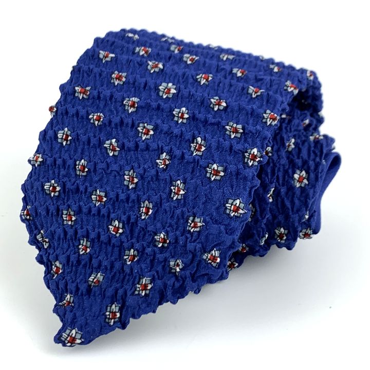 本手しぼり ネクタイ 手しぼり 総柄 シルク 日本製 未使用品 メンズ ブルー teshibori 【中古】