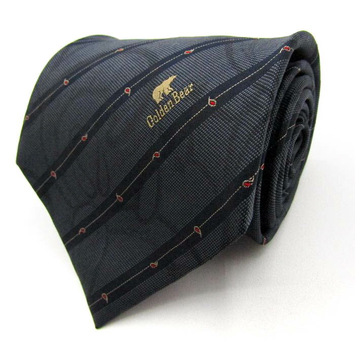 ゴールデンベア ブランド ネクタイ 総柄 ストライプ シルク PO メンズ ブラック Golden Bear 【中古】
