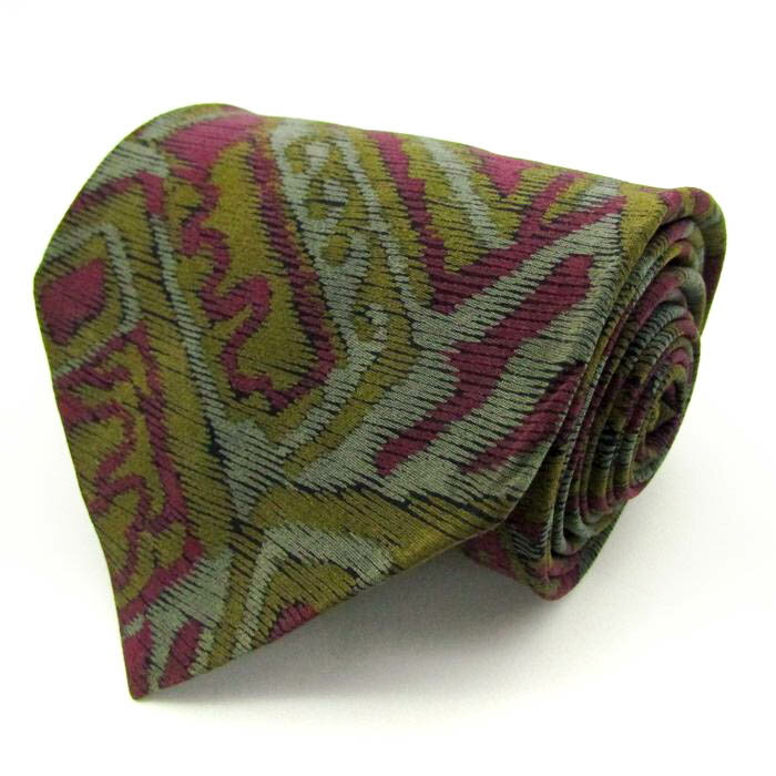 レノマ ブランド ネクタイ パネル柄 幾何学模様 シルク PO メンズ カーキ renoma 【中古】