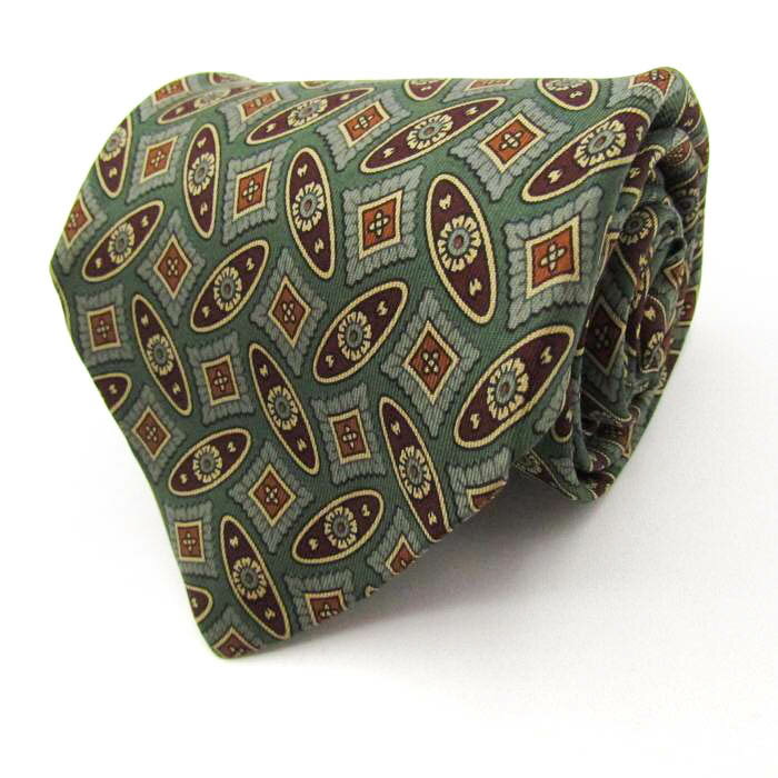ゲラルディーニ ブランド ネクタイ 小紋柄 幾何学模様 シルク PO メンズ グリーン GHERARDINI 【中古】(4)