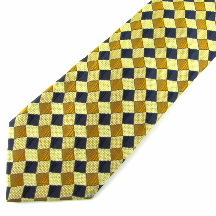 タケオキクチ ネクタイ ワイドタイ チェック柄 シルク ブランド メンズ イエロー TAKEO KIKUCHI 【中古】