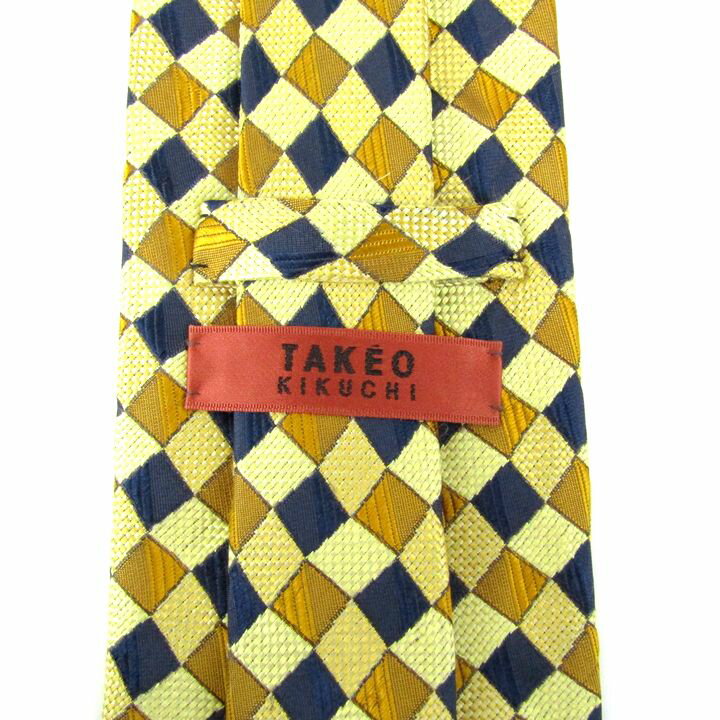 タケオキクチ ネクタイ ワイドタイ チェック柄 シルク ブランド メンズ イエロー TAKEO KIKUCHI 【中古】