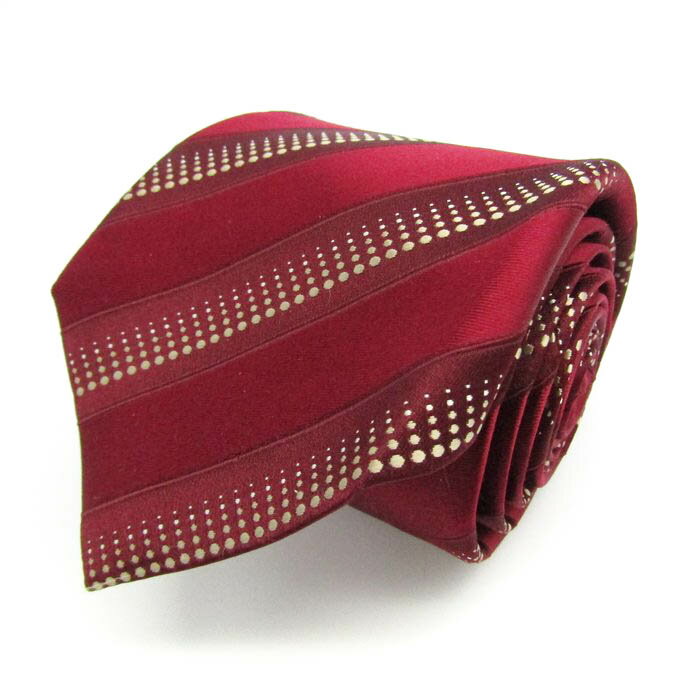 ボルサリーノ ブランド ネクタイ ストライプ柄 ドット シルク PO メンズ ワインレッド Borsalino 【中古】