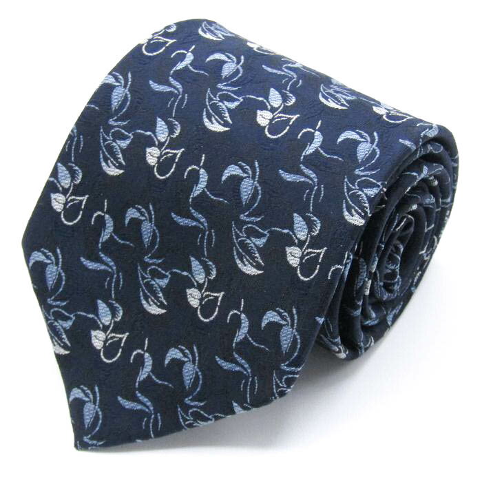 ユミ カツラ ブランド ネクタイ 総柄 リーフ柄 シルク 日本製 PO メンズ ネイビー YUMI KATSURA 【中古】
