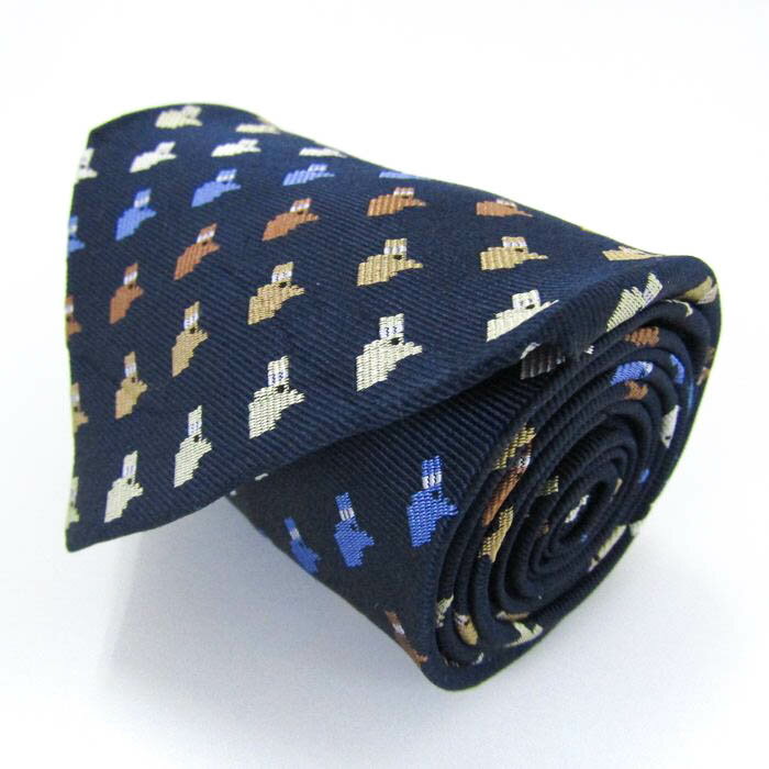 日本ダービー ブランド ネクタイ 動物柄 シルク PO メンズ ネイビー JAPAN 【中古】