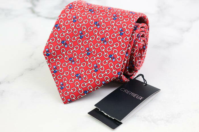 クレミュ ブランド ネクタイ 馬具 花柄 シルク アメリカ製 未使用タグ付 PO メンズ レッド CREMIEUX 【中古】