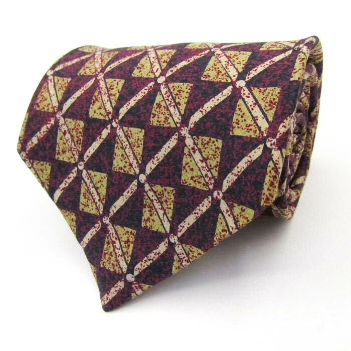 リキエル オム ブランド ネクタイ 格子柄 スクエア柄 パネル柄 シルク フランス製 PO メンズ ワインレッド RYKIEL HOMME 【中古】