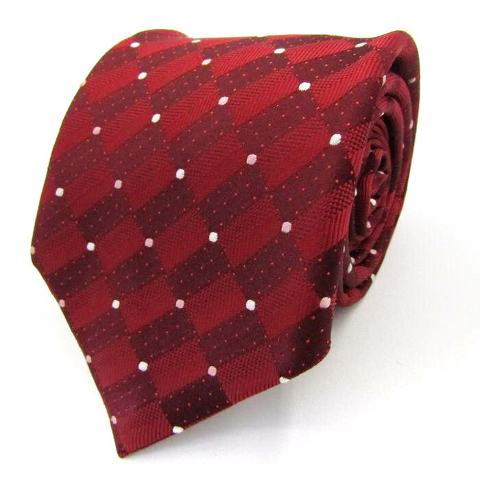 ミッシェルクラン ブランド ネクタイ ドット チェック柄 格子柄 シルク 日本製 PO メンズ ワインレッド MICHEL KLEIN 【中古】