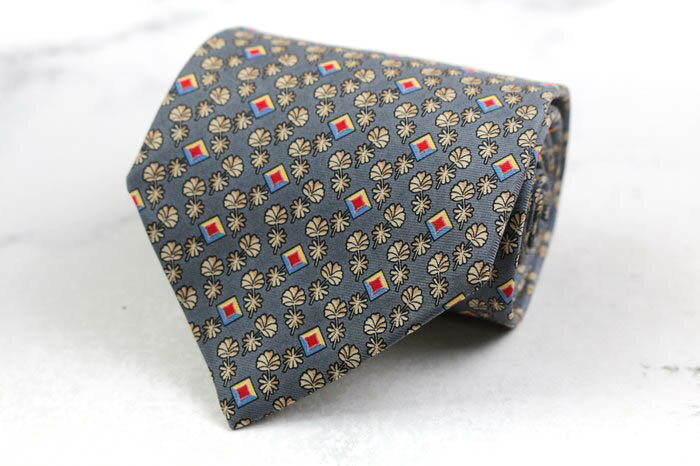 ピエールバルマン ブランド ネクタイ 総柄 シルク フランス製 ハンドメイド PO メンズ グレー PIERRE BALMAIN 【中古】