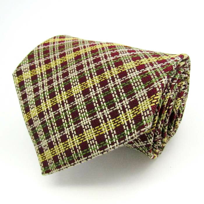 レノマ ブランド ネクタイ チェック柄 格子柄 シルク 日本製 PO メンズ ワインレッド renoma 【中古】