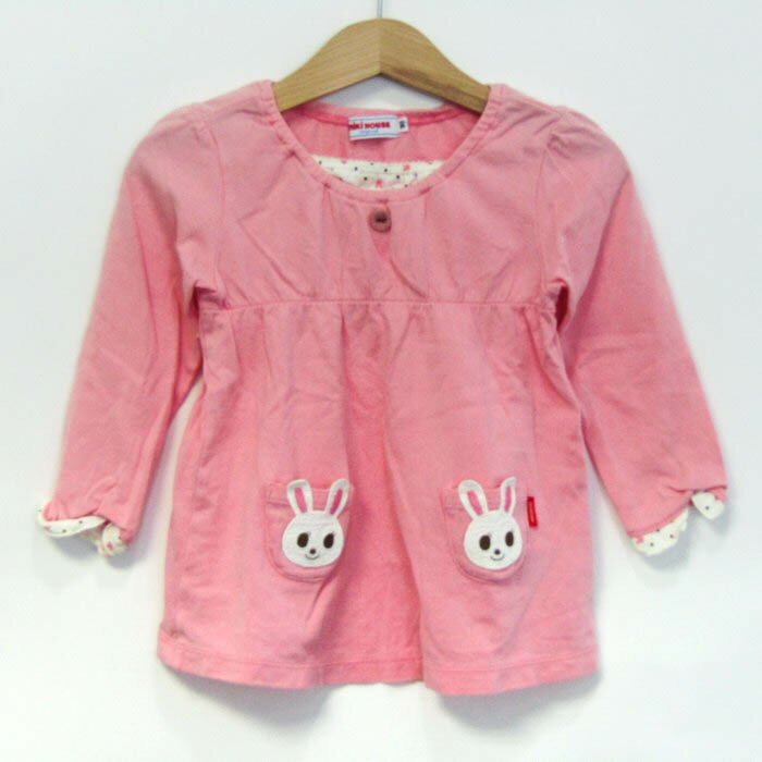 ミキハウス 長袖Tシャツ トップス チュニック 日本製 ベビー 女の子用 90サイズ ピンク MIKIHOUSE 【中古】
