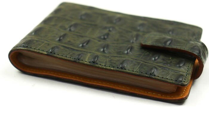 アイソラ カードケース クロコダイル 型押し レザー パスケース ブランド レディース メンズ カーキ×キャメル Isola 【中古】